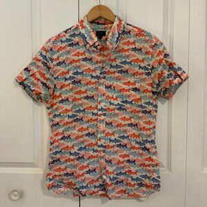 J. Crew Factory Men’s Trout Print Slim Short Sleeve Button Front Shirt Medium